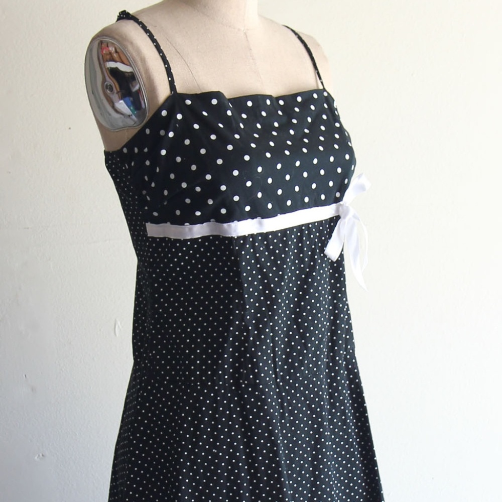 Black polka dot Empire Sun dress Medium - Picture 7 of 8